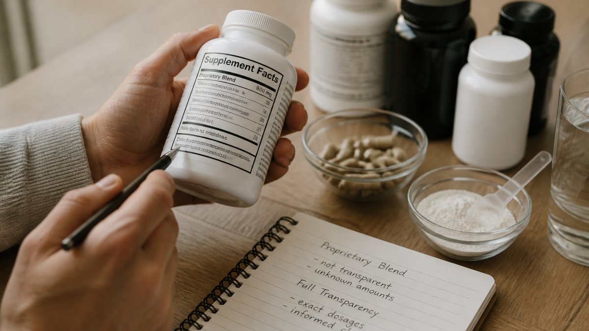Supplement Facts panel showing a proprietary blend with one combined weight
