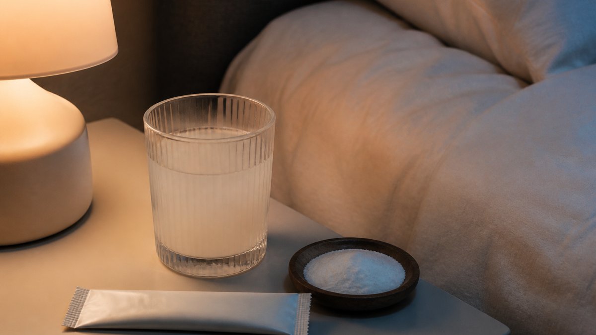Lemon sleep drink mix prepared in a glass for an evening routine